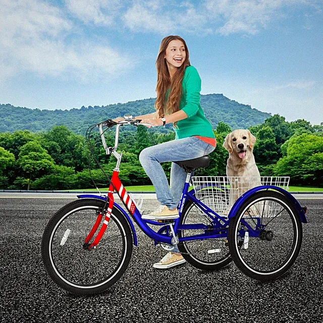 26/24" 7Speed Adult Bike Trike Beginner 3Wheel Cruiser Tricycle Bicycle w/Basket