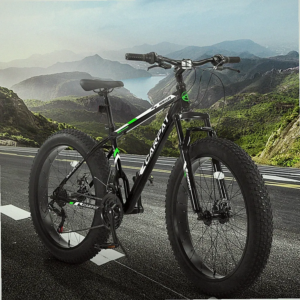 26 Inch Fat Tire Mountain Bike 21 Speed Shimano Disc Brake 4.0" Wide Tires Black