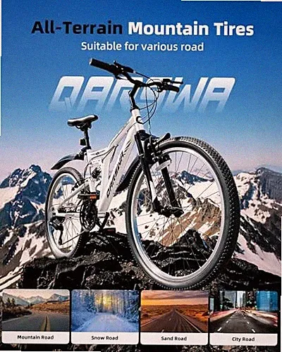 QARSWA 24/26" MOUNTAIN BIKE 21-SPEED SUSPENSION MTB WHEEL ASSEMBLY - WHITE