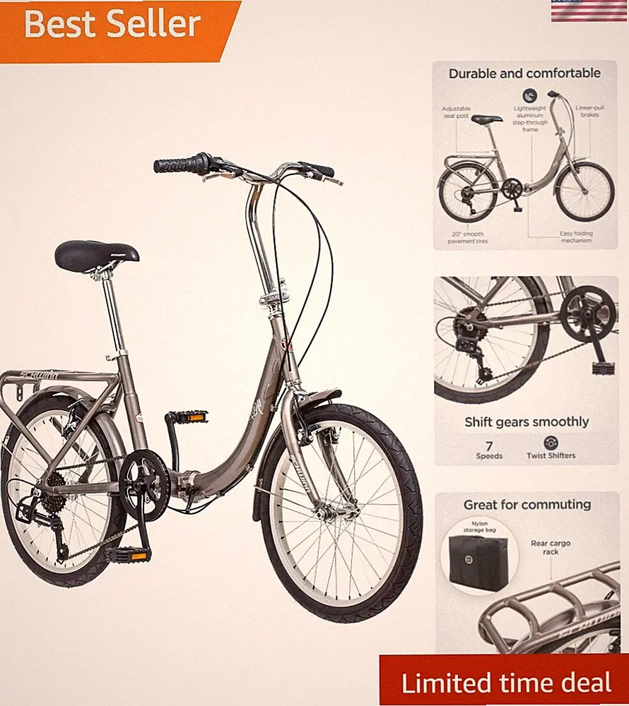Schwinn Loop Lightweight Folding Bike with 20-Inch Wheels - 7-Speed Performance