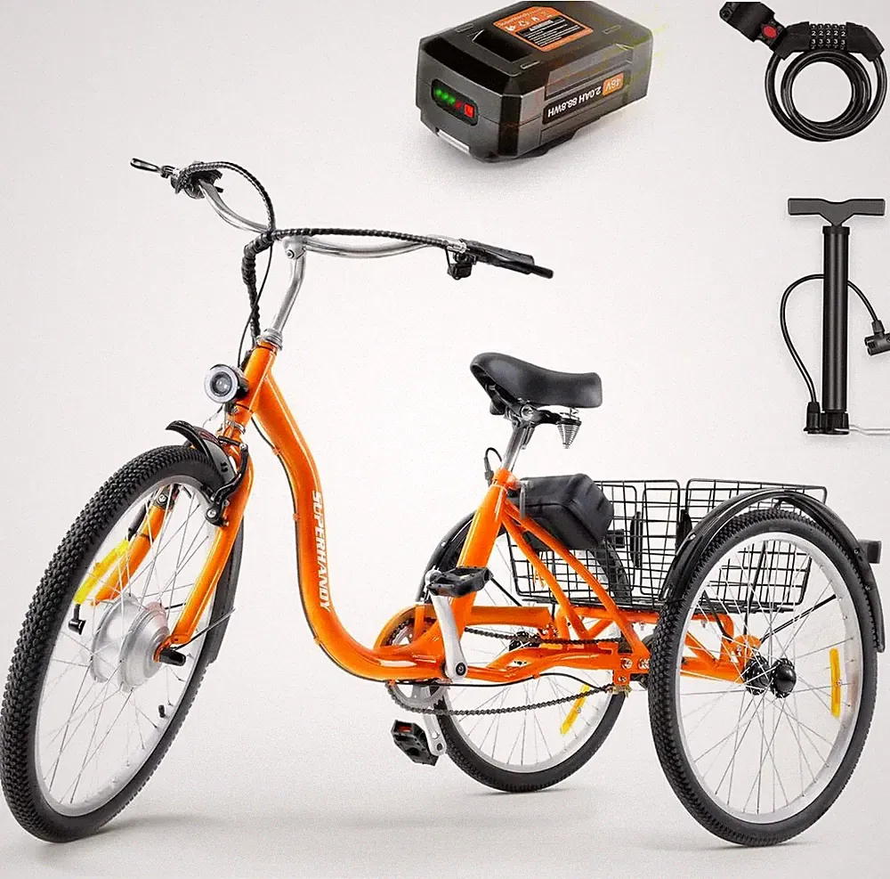 SuperHandy EcoRide Electric Adult Tricycle - 48V 2Ah Li-Ion Battery, 250W Motor